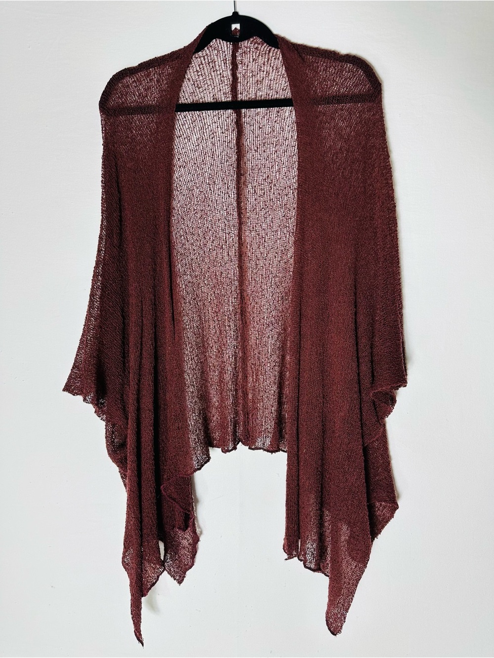 Handmade Maroon Rust Lightweight Open Front Cardigan Boho Fairy Grunge Whimsy